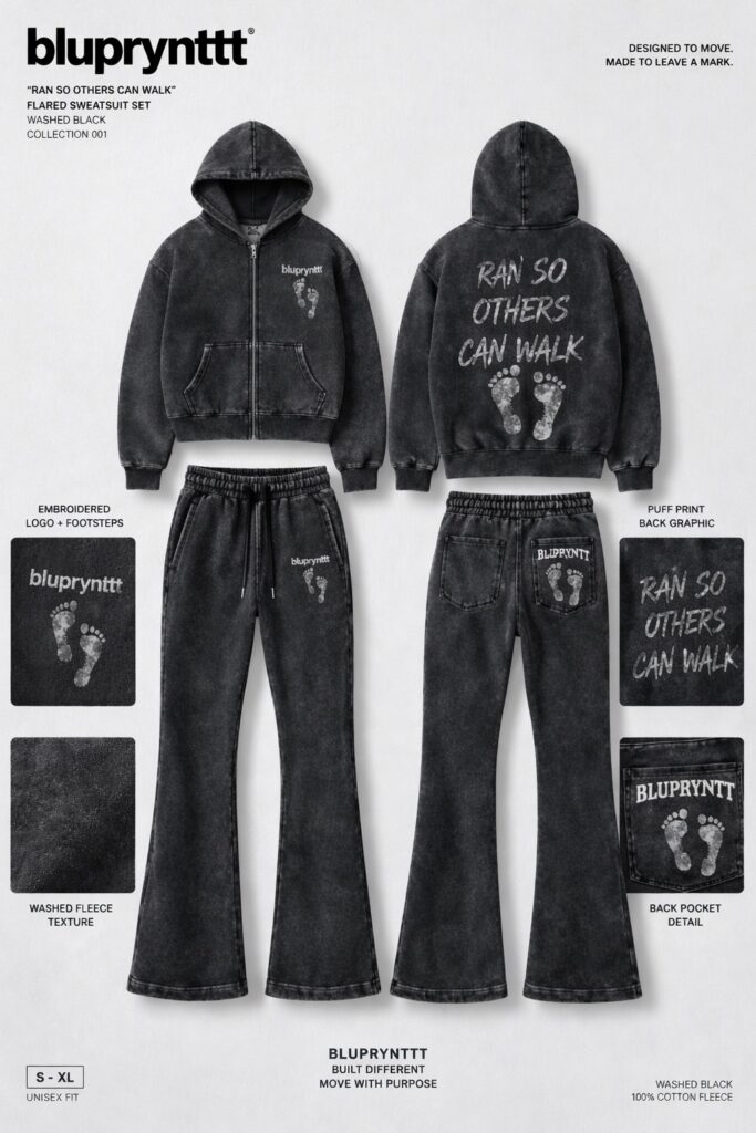 Collection 001 black flared sweatsuit set.